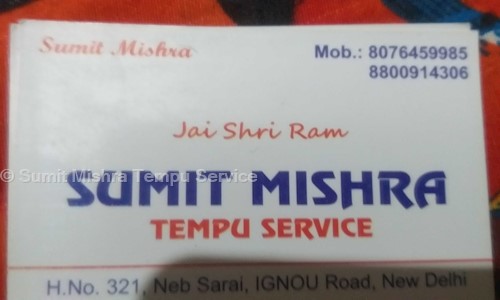 Sumit Mishra Tempu Service in Neb Sarai, Delhi - 110068