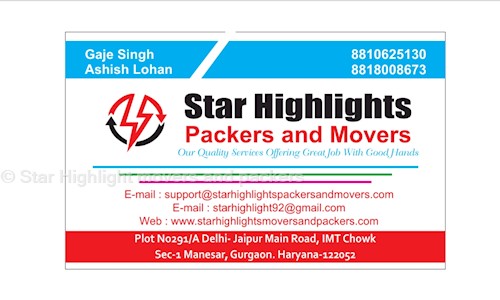 Star Highlight movers and packers in IMT Manesar, gurgaon - 122052