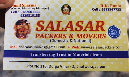 Salasar packers & movers in Jhotwara, jaipur - 302013