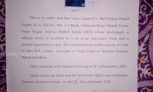 Advocate Uday Gupta  in Indore H O, Indore - 452001