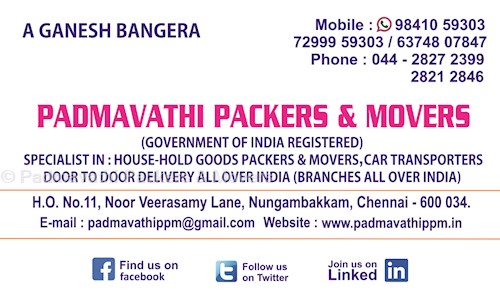 Padmavathi Packers & Movers in Nungambakkam, Chennai - 600034