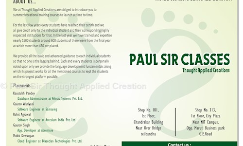 Paul Sir Thought Applied Creation in G.E. Road, Raipur - 492013