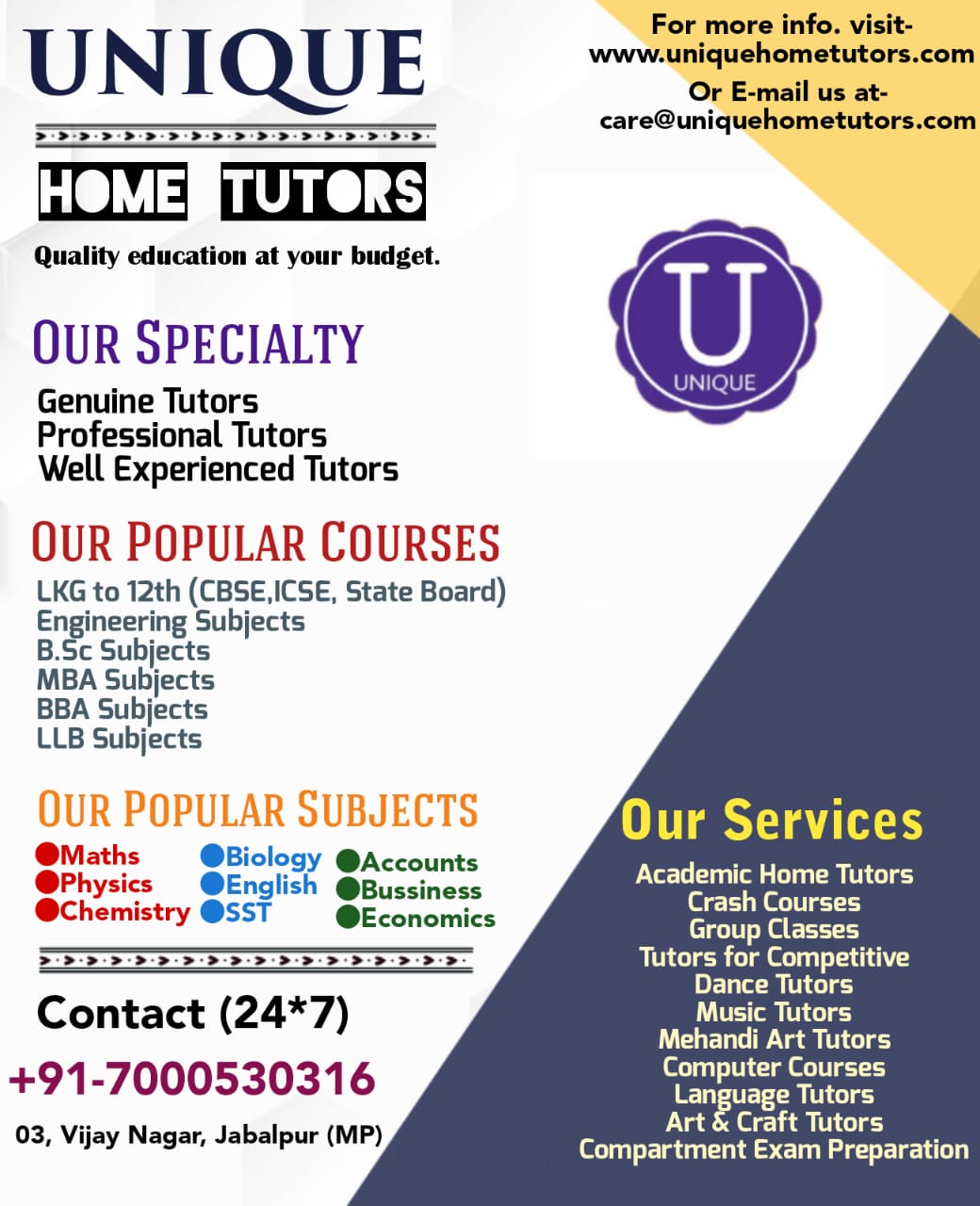 Unique Home Tutors - Unique Home Tutors Center