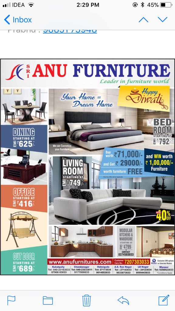 Sri Anu Furniture in Kukatpally, hyderabad500072 Sulekha hyderabad